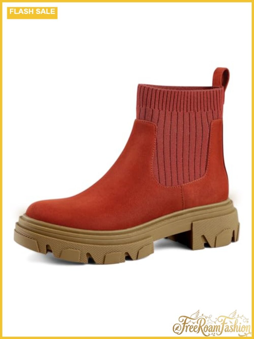 Chelsea Ankle Boots Suede Platform Lug Sole Chunky Block Heel Slip On Booties